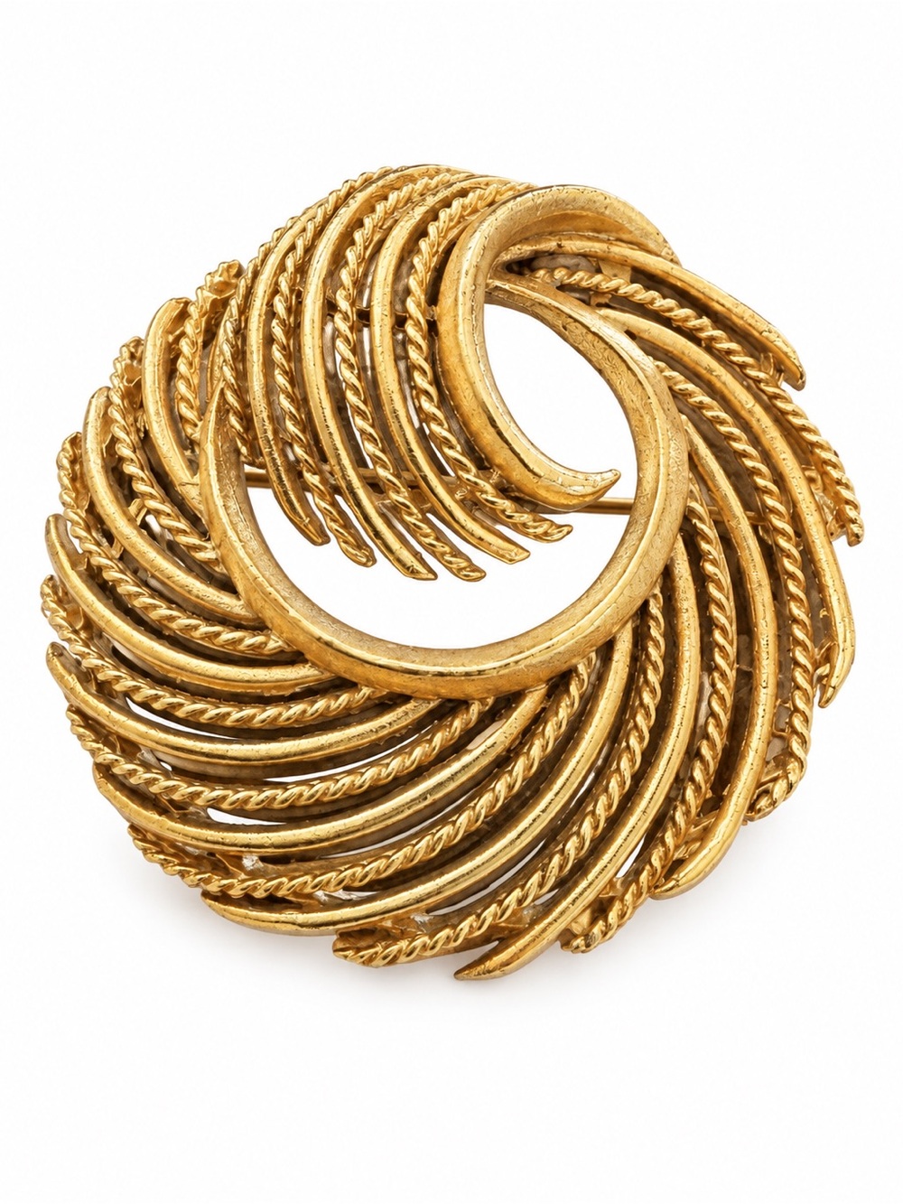 Vintage Signed Lisner Gold Tone Swirl Brooch Textured Modernist Pin